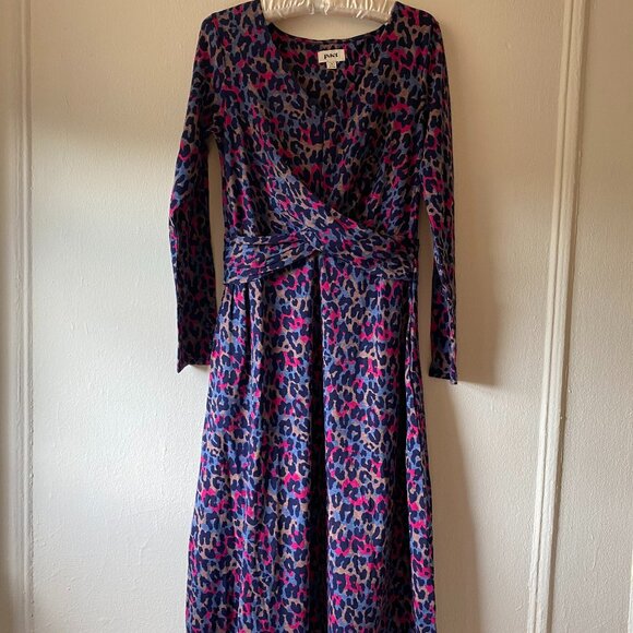 Pact Organic Cotton Long Sleeve Fit and Flare  Dress in Berry Colors, M - Picture 1 of 3